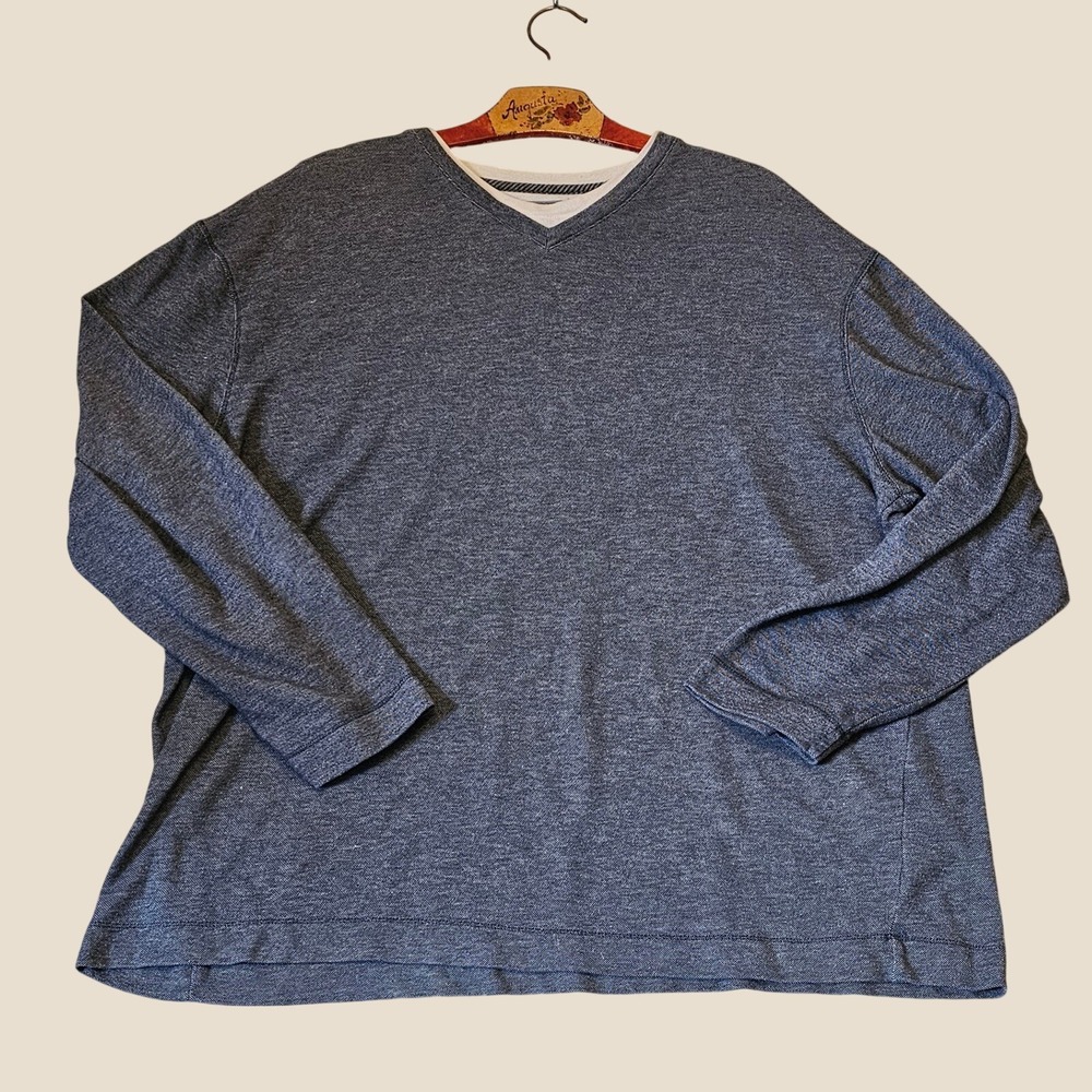 Method Mens XXL Blue Gray V-Neck Long Sleeve Cotton Blend Pullover Shirt
